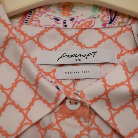 Foxcroft Womens XL White Geo Shaped Cotton Button Down Up Wrinkle Free Shirt - Picture 3 of 7